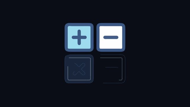 Basic math operation icons on black background, flat design