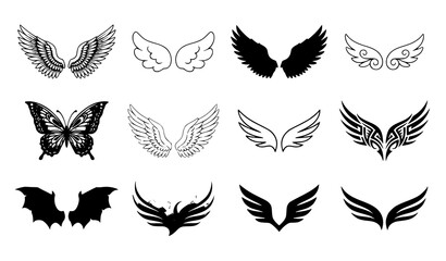 Angel and feather wing vector collection with flying bird and fantasy wing illustrations © Milon