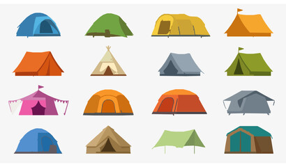 Outdoor camping tent vector collection with hiking and tourist shelter illustrations © Milon