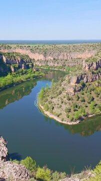Panoramic landscape of the Duraton River canyon in Segovia, Spain