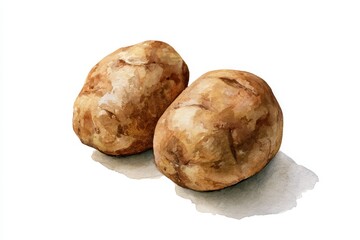 Fototapeta premium Watercolor illustration of two raw potatoes isolated on white background