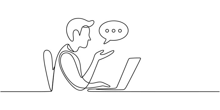 Online Chat Customer Support Continuous One Line Drawing Vector Illustration