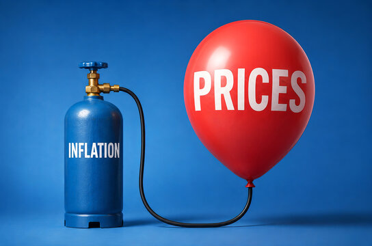Cylinder Labelled Inflation Pumping Up Balloon Labelled Prices