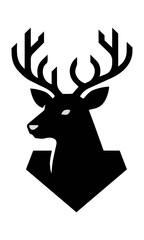 Naklejka premium Minimalist silhouette of a majestic stag head with stylized antlers on a white background wildlife symbol concept