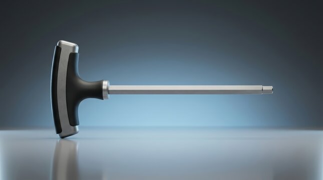 T-handle hex key 3D render ergonomic hex drive tool designed for enhanced leverage controlled fastening and mechanical adjustment procedures