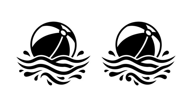 Beach Ball And Waves Silhouette On White Background