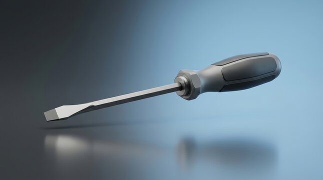 Flathead screwdriver 3D render slotted drive fastening tool developed for precise screw engagement adjustment maintenance and repair applications