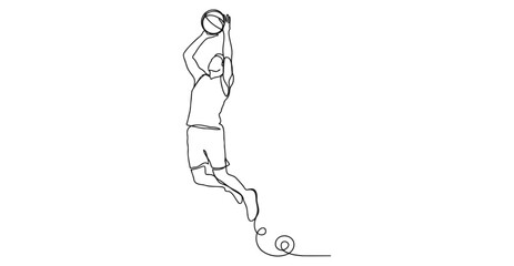 Basketball player jumping for slam dunk line art with basketball competition training © Stockline