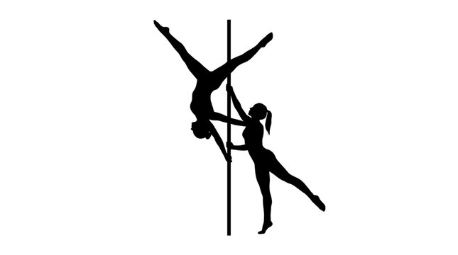 Pole dancing silhouette against a white background dynamic human figures