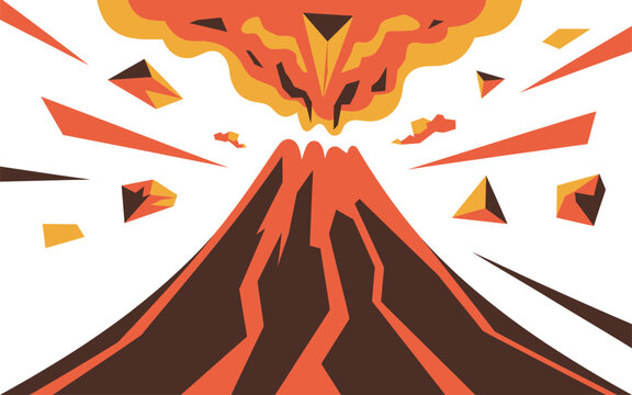 Minimalist graphic art of an exploding volcano with falling rocks eruption explosion mountain illustration minimalist disaster volcanic activity geological tectonic environment landscape