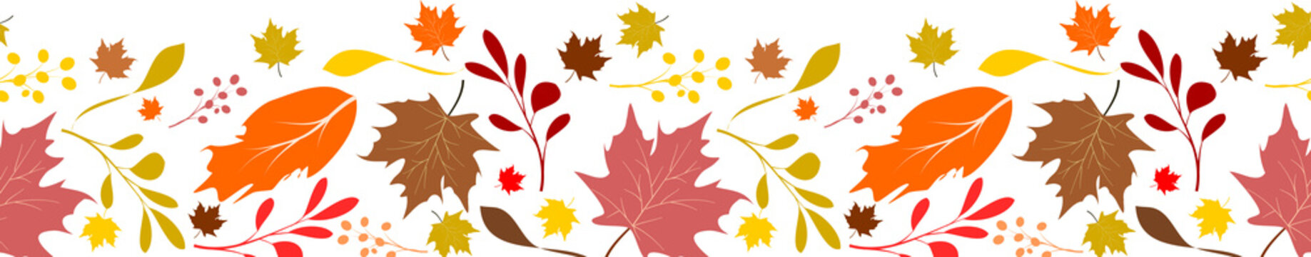 Autumn Fall Seamless Border Isolated on Transparent Background.