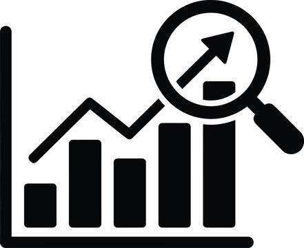 Business growth analysis with magnifying glass flat icon on a white background for data insights