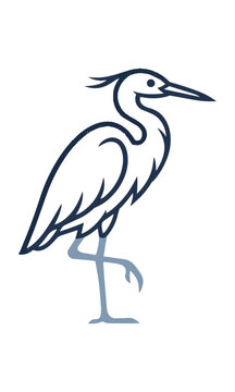Minimalist heron icon with elegant flowing monoline curves and organic shapes on a white background, animal nature concept