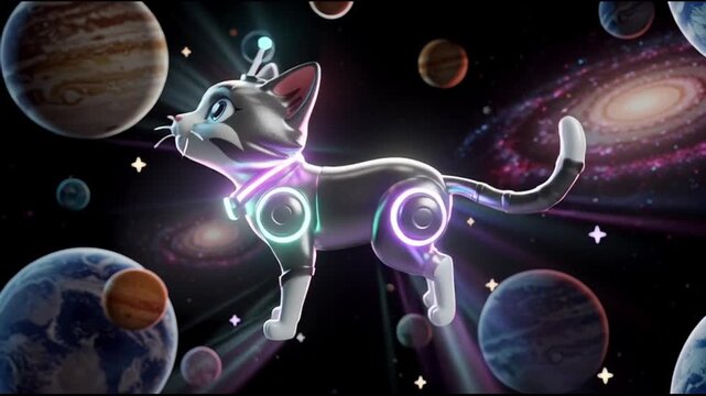 Futuristic cat in outer space galaxy.