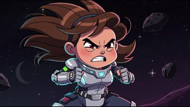 Girl in silver space suit running.