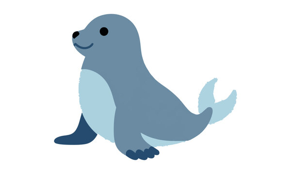 Friendly stylized seal in profile, sitting upright with sleek flat design elements and minimal details, isolated on white. Simple animal character concept