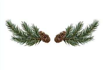 Fototapeta premium Watercolor christmas pine branches with pinecones, festive winter botanical border, decorative holiday element isolated on white background