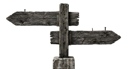 Weathered wooden directional signpost with nails © Narumon