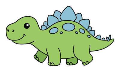 Fototapeta premium Friendly cartoon stegosaurus walking with a cheerful expression in a minimal flat style isolated on white background, cute prehistoric animal concept