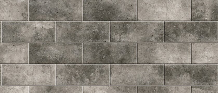 Seamless texture of grey concrete tiles with a brick pattern, highquality industrial wall surface for architectural design and interior decoration, realistic stone cladding background