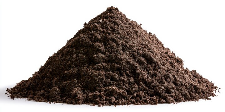 Pile of dark fertile soil isolated on white background