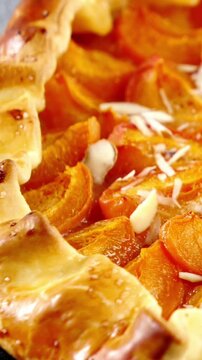 Rustic Homemade Apricot Tart with Flaked Almonds Fruit Galette Sweet Pastry Dessert