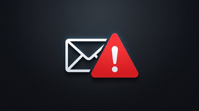 Email envelope icon with red warning triangle on dark background