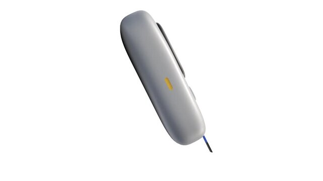 A 3D animation of glucometer displays "108" while floating up and down and spinning in a continuous 360-degree turntable rotation loop.