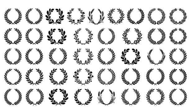 Award Laurel Wreath Black Silhouette Vector Pack With Circular Botanical Frames