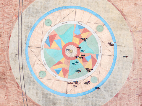 Aerial view of the Marco Zero square compass rose, Recife, Pernambuco, Brazil