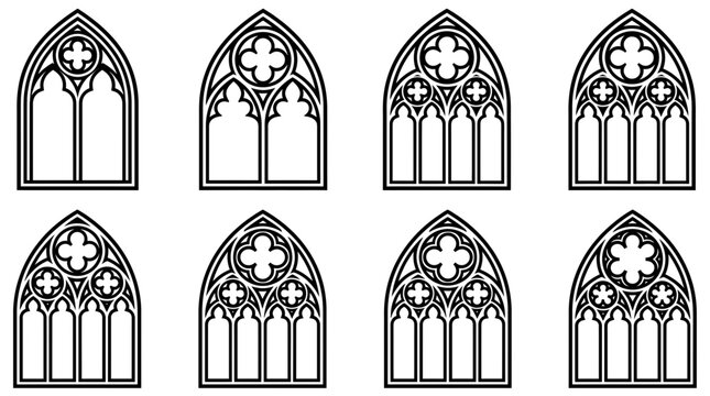 Gothic Window Designs Collection: Architectural Elements and Ornate Frames