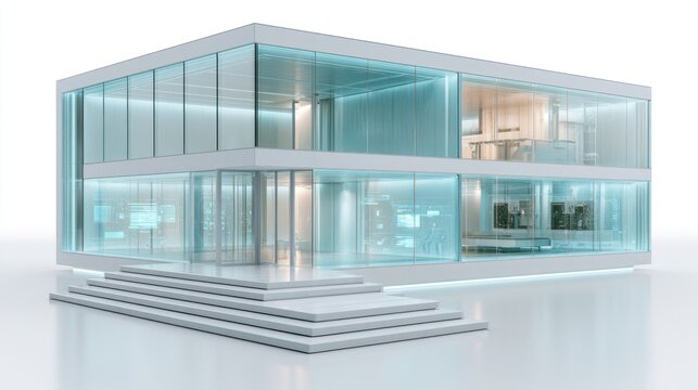 Modern glass house with minimalist architecture