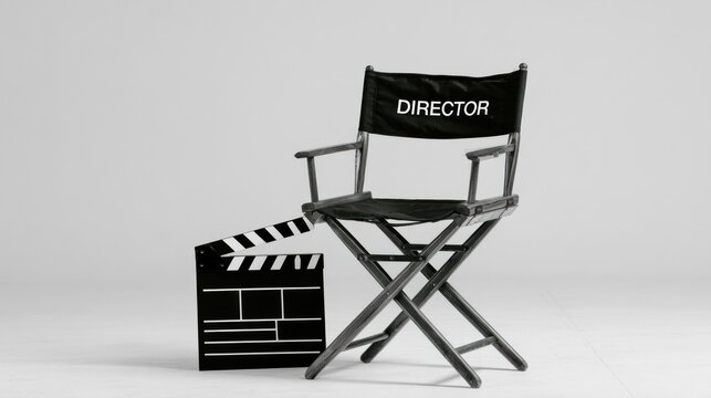 Directors chair and clapperboard on a plain background
