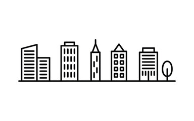 Obraz premium Building Icons with minimalist line designs for office buildings, real estate, commercial property, business architecture, urban development, transparent background