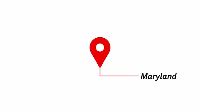  United States state. location of the city of Maryland  in 4k animation with alpha channel location pin appearing location icon animation. Country GPS location tracking icon. on transparent background