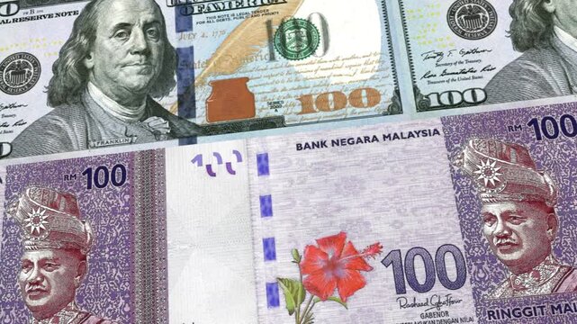 US Dollar and Malaysian Ringgit Banknotes Exchange Loop Background Business Finance Motion