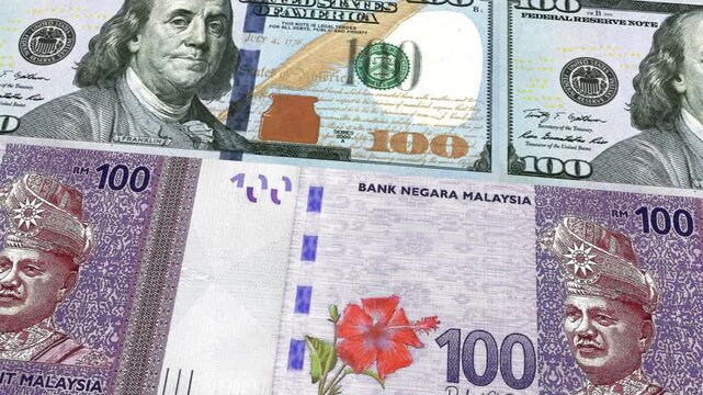 US Dollar to Malaysian Ringgit Currency Exchange Money Loop Background Finance Business Animation