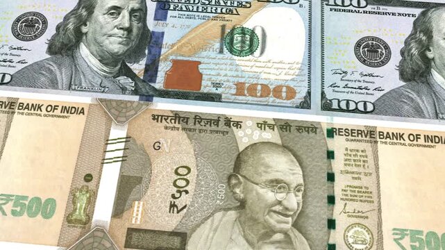 US Dollar to Indian Rupee 500 Currency Exchange Money Loop Background Finance Business Animation