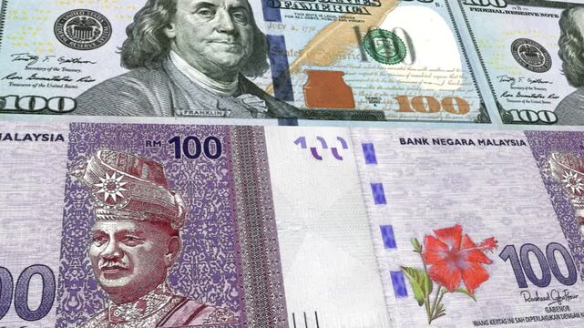 Dollar to Malaysian Ringgit Money Exchange Background Loop Animation Currency Finance Footage