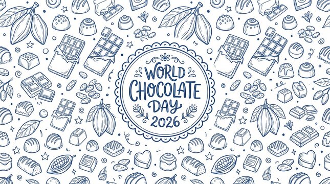 Hand drawn doodle pattern celebrating world chocolate day with cocoa beans