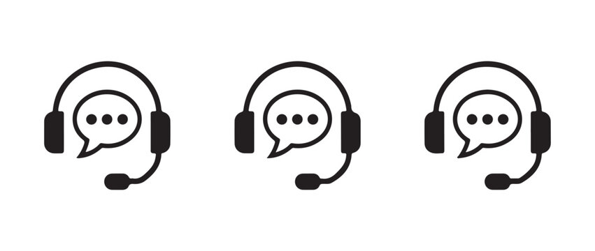 Support service icons, headset with chat bubble symbols vector artwork interface design package for customer care applications today