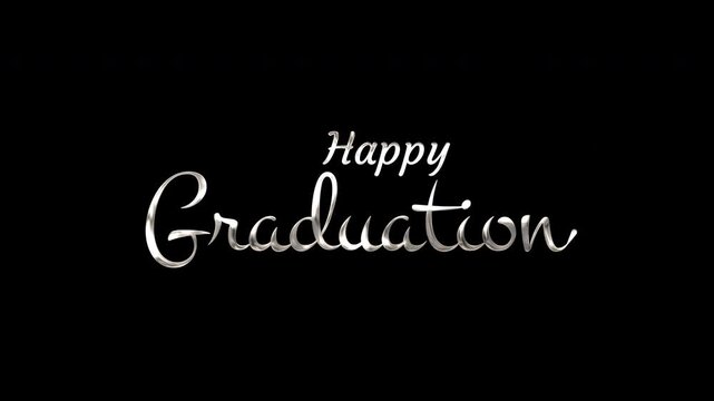 White happy graduation text on black background for elegant celebratory messages suitable for academic, congratulatory, or festive designs.