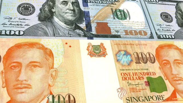 Dollar to Singapore Dollar 100 Money Exchange Background Loop Animation Currency Finance Footage