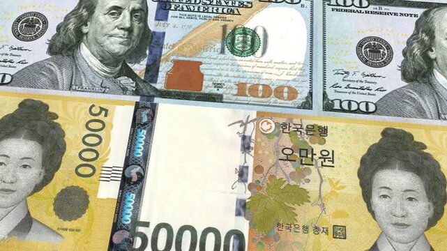US Dollar to South Korean Won 50000 Currency Exchange Money Loop Background Finance Animation