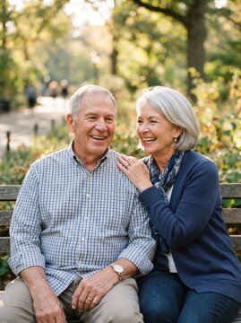 Happy Senior Couple Smiling Together in a Peaceful Park