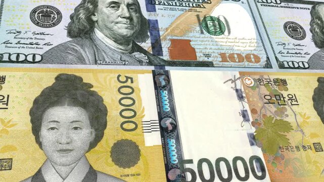 Dollar to South Korean Won 50000 Money Exchange Background Loop Animation Currency Finance