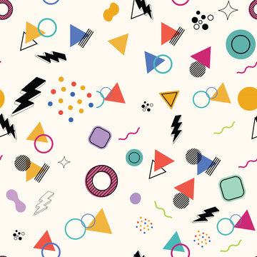 colorful seamless memphis geometric pattern with retro abstract shapes modern vector background