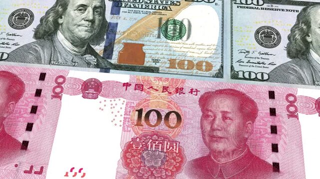 US Dollar to Chinese Yuan 100 Currency Exchange Money Loop Background Finance Animation