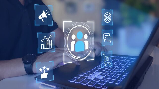 Customer insights concept. Customer analytics and data visualization, consumer behavior analysis, audience understanding and business intelligence. 