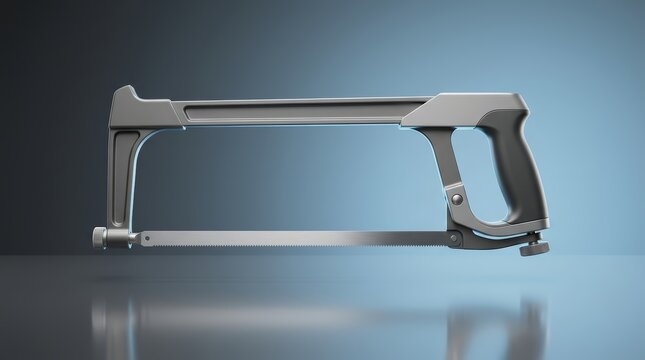 Hacksaw 3D render frame mounted cutting tool designed for metal sectioning maintenance repair and fabrication procedures
